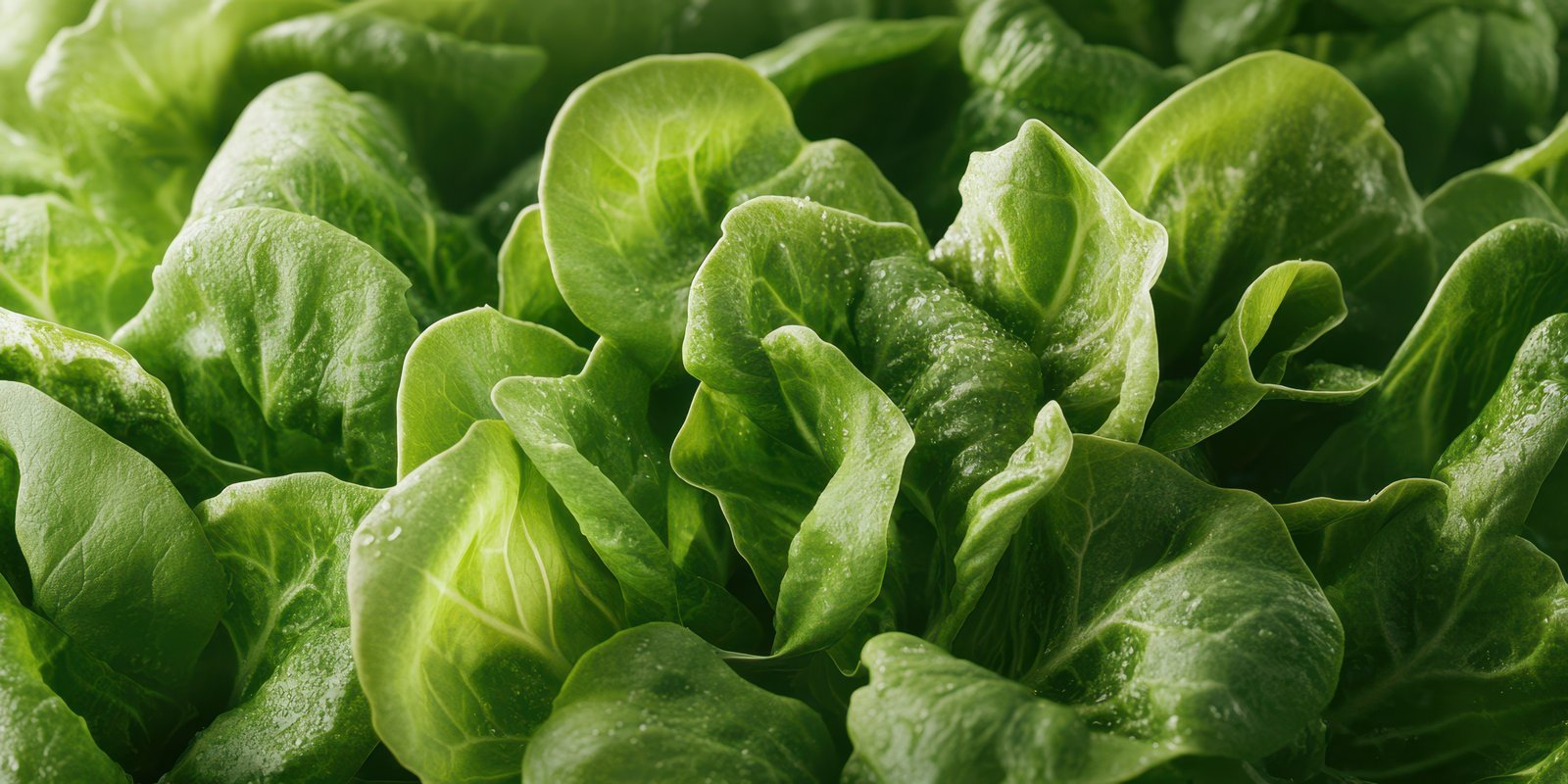 Fresh green lettuce leaves arranged closely for a healthy meal preparation in a kitchen setting